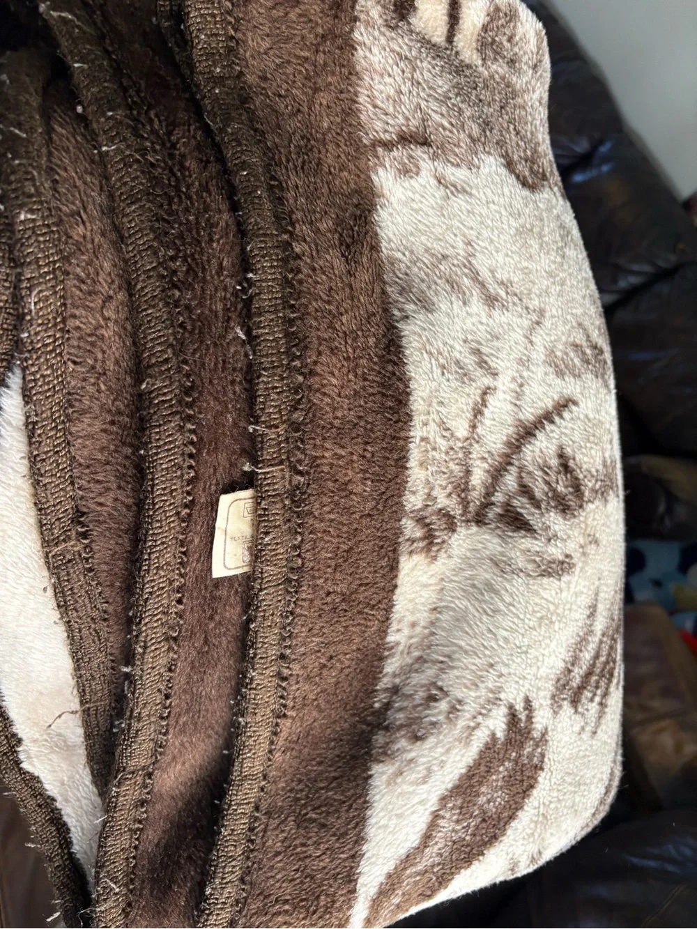 Vintage San Marcos Lion Blanket In Brown & Cream 87X62 Twin size EUC Cottagecore